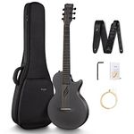 Enya Nova Go Carbon Fiber Acoustic Guitar 1/2 Size Beginner Adult Travel Acustica Guitarra w/Starter Bundle Kit of Colorful Gift Packaging, Acoustic Guitar Strap, EVA Case, Cleaning Cloth(Black)