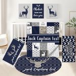 KAINSY Personalized Baby Bedding Set, 5 Pcs Custom Name Crib Bedding Set, Double Layer Blue Nursery Bedding Set for Baby Boys, Woodland Deer Baby Crib Set, Gifts for Toddlers Infants New Parents