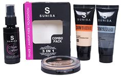 SUNISA Makeup Combo Kit 4 in 1 1Primer, 1Fixer, Foundation and Face Compact Powder For Women Pack of 4