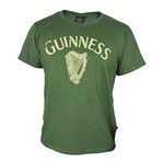 Guinness Men's Green Cotton Vintage Harp Label Short Sleeve T-Shirt (Large)