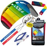 HQ Symphony Beach III 1.3 Kite Rainbow + Tail Bundle (4 Items) + 20ft Rainbow Plastic Kite Tail Streamer + WindBone Kiteboarding Lifestyle Stickers