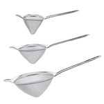 U.S. Kitchen Supply - Set of 3 Premium Quality Extra Fine Twill Mesh Stainless Steel Conical Strainers - 3", 4" and 5.5" Sizes - Chinois to Sift, Strain, Drain and Rinse Vegetables, Pastas & Teas