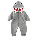 Baby Boy Girl Shark Costumes Halloween Onesie - Cotton Fish Hoodie Romper Hooded - Jumpsuit for Newborn Infant Toddler Gray 6-9 Months