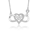 BlingGem Necklace for Women White Gold-Plated 925 Sterling Silver Cubic Zirconia Infinity Heart Pendant Gift for Women