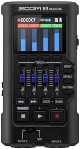 Zoom R4 MultiTrak 4 Track Recorder, 32-bit Float Audio, 2 XLR/TS Combo Inputs, Effects, Rhythm Section, Portable Compact Studio for Musicians, Songwriters and Audio Creatives, Black