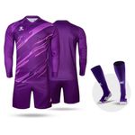 KELME Men Goalkeeper Padded Jersey and Shorts,Youth Soccer Goalie Shirts and Pants,Adult Long Sleeve Keeper Uniform Kit, Purple, M