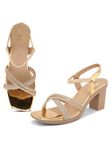 XE Looks Attractive & Trendy Gold Block Heel Sandal with Ankle Strep for women & Girls UK-5