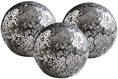 WHOLE HOUSEWARES | Decorative Balls | Set of 3 Glass Mosaic Orbs for Bowls | 4" Diameter | Table Centerpiece | Coffee Table and House Decor (Mirror-Black)