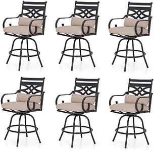 Sophia & William Patio Bar Stools Outdoor Swivel Bar Chairs Set of 6 High Dining Chairs with Seat Cushion, Beige
