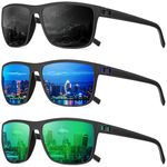 QALLY Polarized Sunglasses Men Lightweight Square Mens Sun Glasses for Driving Sports with UV400 Protection, Black/Dark Blue/Green