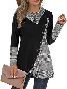 Cestyle Tunic Sweatshirts for Women Ladies Tunics to wear with Leggings Handkerchief Hem Tunics Fall Vintage Sweaters Lightweight Pullover with No Hood Houndstooth Large