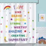 Bonhause Colorful Inspirational Quotes Shower Curtain 180 x 180 cm Paint Splatter Rainbow Kids Bathroom Curtain Waterproof Mildew & Mould Resistant Polyester Fabric Bath Curtain with 12 Hooks