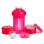 VECH Protein Shaker Bottle -16oz Shaker Cup - 500ml Shaker Bottle for Protein Shakes with Mixing Ball - Leak Proof GYM Shaker Bottles for Workout with Supplement Storage & Pill Tray -Bpa Free (Pink)…