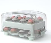 Top Shelf Elements MINI Cupcake Carrier, Fashionable Green MINI Cupcake Holder Carries 24 MINI-Size Cupcakes, Durable MINI cupcake Traveler, Two Tier Stand and Reusable Cupcake Box