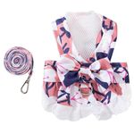 Anelekor Dog Harness Dress for Small Dog Daisy Floral Dog Harness and Leash Set Bow Knot Girl Puppy Princess Skirt with D-Ring Mesh Summer Pet Clothes for Cat Dogs (Pink, Large)