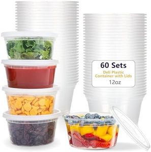 60-Pack 12 oz Plastic Food Storage Containers with Airtight Lids, Microwave, Freezer & Dishwasher Safe,Stackable,BPA-Free,12 oz Deli Meat Containers with lids for Soups, Sauces, Salads, and Meal Prep