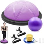 300KG Half Balance Ball Trainer,7pcs Half Balance Ball Set with 2 Resistance Bands,Pilate Ball&Foot Pump,58cm Half Yoga Ball for Full Body Workout,Exercises,Home Gym,Physical Therapy (Purple)