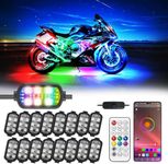 16 Pcs Motorcycle LED Lights Kit, Magic RGB Music Chasing Motorcycle Underglow Kit for Harley Davidson Kawasaki Suzuki Waterproof Multicolor Motorcycle Strip Light with APP Control Brake Turn Signal