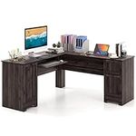 COSTWAY L-Shaped Computer Desk, 170cm Modern Large Corner Desk Writing Study Table with Drawers, Slid-Out Keyboard Tray, Door Cabinet and Adjustable Shelf, PC Laptop Gaming Workstation (Dark Brown)