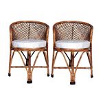 CANE CRAFTS Bamboo Premium Chair with Cushion (Natural, Antique) Medium Size Designer Bamboo Wooden Cane Chair for Lawn Chair, Arm Chair, Room Chair, Indoor and Outdoor (Set of 2)