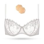 WingsLove Women's Sexy Lace Bra See Through Bralette Demi Sheer Mesh Balconette Unlined Underwire Embroidered （White, 34DDD）