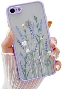 HJWKJUS Compatible with iPhone 6/6s for Girl Woman, Floral Flower Pattern Slim Design, Protective Hard PC Back with Soft Shockproof TPU Bumper Phone Case for iPhone 6/6s-Light Purple