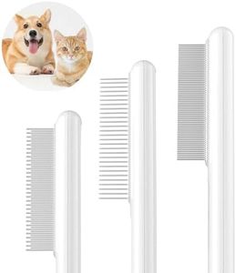 3 Packs Cat Combs,WUSOLIBON Rounded Stainless Steel Teeth, Smooth Tips for Removing Loose Hair, Pet Massage Tool for Long&Short-Haired Pets,Removing Flea and Lice,Suitable for Cats/Dogs(White)