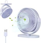 Geepen USB Desk Fan Hook Fan Mini Table Fan Portable Personal Fan Small but Powerful USB Fan with 3 Speeds Adjustable 90° Rotatable 1.2M Cable Silent Fan for Home Office Car Camping - White