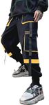 Ambcol Men's Jogger Pants Techwear Hip Hop Harem Pants Streetwear Tactical Track Pants with Drawstring, Black-yellow