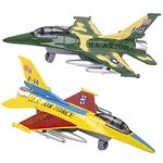 Artcreativity Diecast F-16 Jets With Pullback Mechanism,Set Of 2,Diecast Metal Jet Plane Fighter Toys For Boys,Air Force Military Cake Decor,Aviation Party Favors,Goodie Bag Fillers-Kids,Multicolor