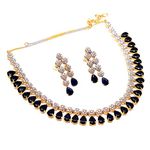 Jewar Mandi Necklace Set Ad Cz Silver Gold Plated Two Tone Gemstone Jewelry for Women & Girls (Blue Sapphire)