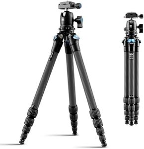 SIRUI Carbon Fiber Travel Tripod with 360° Ballhead B-00K, 50″ Lightweight Compact Professional Camera Tripod, 5 Sections, Quick Release Plate, Weight 2lbs, Loads 13.2lbs/6kg