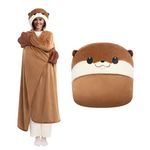 Mewaii Oversized Blanket Hoodie Wearable Kawaii Otter Blanket Hooded Cloak 51.2"x62.2" Cute Animal Plush Flannel Blanket Hoodie Costumes Unisex Gifts for Mum Girls Women Kids