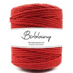 Bobbiny | 3 Ply Twisted Macrame Cotton Cord Dori (Roll Packaging) Thread for Macrame DIY and Other Projects | Red | 4mm,50 Meter,1 count