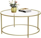 VASAGLE Round Coffee Table, Glass Table with Golden Iron Frame, Living Room Table, Sofa Table, Robust Tempered Glass, Stable, Decorative, Gold ULGT21G