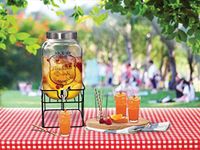 Home-Cart Glassware Beverage Dispenser 5 LTR Dispenser, Transparent with Steel tap and Black Iron Stan