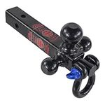 TOPTOW 64058 Trailer Receiver Hitch Triple Ball Mount with D Shackle, Fits for 2 inch Trailer Hitch Receiver