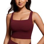 CRZ YOGA Butterluxe Womens Square Neck Longline Sports Bra - Workout Crop Tank Tops Padded with Built in Shelf Yoga Bra Red Merlot Small