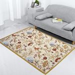 RUG PALACE Carpets for Living Room & Bedroom, Wool, Beige, 4ft x 6ft, Handmade Tufted Rug, Floral Design, Thick & Non-Slip, Soft, Cotton Latex Backing