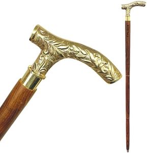 FYNJREX Walking Stick - Derby Canes for Men and Women, Wooden Shaft Cane Golden Brass Handle Unisex Cane