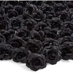 Bright Creations 50 Pack Black Roses Artificial Flowers Bulk, 3 Inch Stemless Fake Silk Roses for Decorations, Wedding, Faux Bouquets