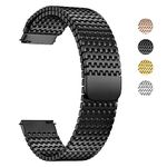 Fullmosa 20mm Stainless Steel Watch Strap for Samsung Galaxy Watch 5 40mm 44mm/Pro 45mm/Watch 4 40mm 44mm,Mesh Loop Magnetic Clasp Watch Band for Huawei Watch GT 3 42mm - Black