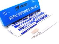 Pack of 10 Disposable Scalpels #11, High Carbon Steel Blades, Sterile Individually Foil Wrapped, Plastic Handle (HTI BRAND)