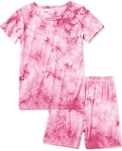 Jimonda Baby/Toddler Soft Sleepwear Short sleeve Kids Cool Pajama Outdoor 2-Piece Shirt&Shorts Casual sets Tie Dye PJ(Pink tie dye,11-12Y)