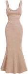 SOLY HUX Women's Cowl Neck Bodycon Maxi Dress Sleeveless Tie Backless Cami Party Long Dresses Plain Apricot Small