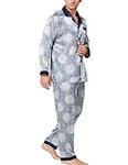 Lonxu Pajamas Set Mens Silk Satin Pajamas Long Sleeve Loungewear Two-Piece Sleepwear Button-Down Pj Set S-XXXXL, Lucky Circle, X-Large