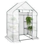 WOLTU Garden Greenhouse Walk In Plastic Tomato Greenhouse Vegetable Fruit Flower Plant Shed with Strong Reinforced Cover 143x73x195cm White GWH00202tp