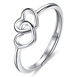 LYTOPTOP Silver Rings for Women Girls, S925 Sterling Silver Adjustable Love Heart Engagement Wedding Promise Finger Rings Valentines Birthday Gifts for Her