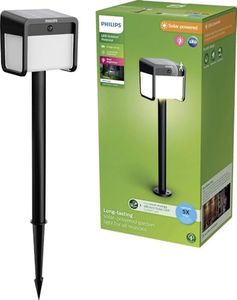 Philips Ezra Ultra Efficient Outdoor Solar Pedestal Light with Sensor, 3000K White Light, 250/25lm, Black
