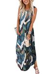 ANRABESS Women Casual Loose Sundress Sleeveless Split Maxi Long Beach Shirt Dress Travel Vacation 2024 Summer Outfits, Printed Leaves, Large